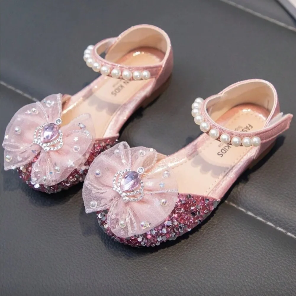 Fashion Kids Pink Princess Gem Bow Girls' Dress Shoes